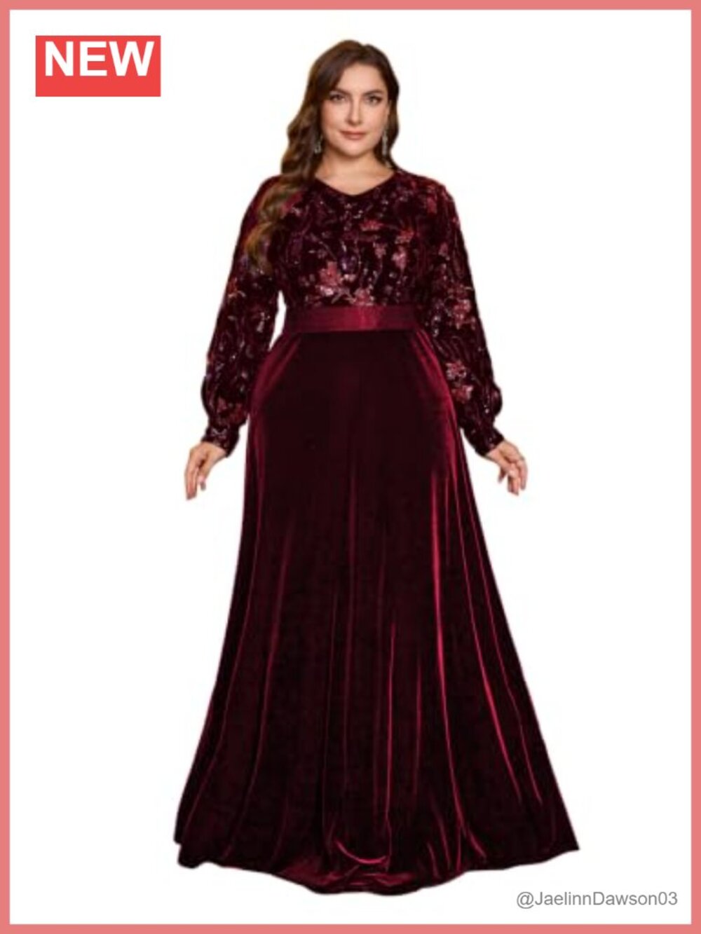 Plus Size Velvet Sequin Formal Evening Gown A-Line Maxi Dress